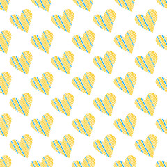 Yellow and blue hearts vector illustration. Stand with Ukraine art. Seamless pattern.