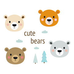 cartoon vector illustration of cute bears on white