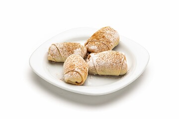 Isolated shot of a plate of pastries on a white background