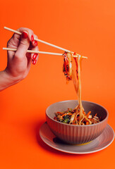 chop suey on deep-fried noodles, sara udon, japanese cuisine.