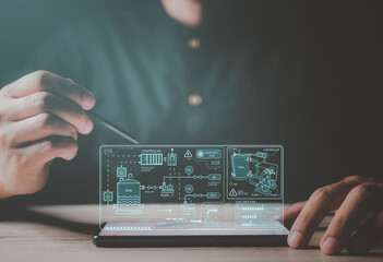 Robotics and digital manufacturing operation industrial technology,IOT and Automation concept as an innovation.automation monitoring system.Robotic Process Automation (RPA) technology to automate.