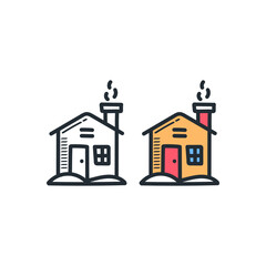 Winter house icon doodle outline color drawing vector illustration