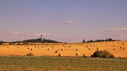 A view to the castle Humprecht with field in front near Sobotka, Czech republic