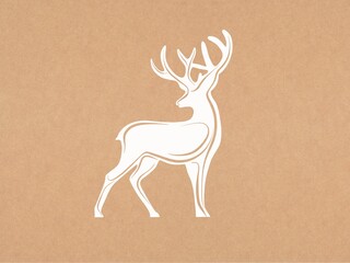Deer illustration on craft background. Minimalist illustration. White deer 