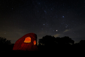 Night photography in the Canchal de los Ojos in Piedras Albas. Extremadura. Spain.