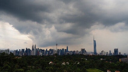 Kuala Lumpur cityscape during the sunset with dramatic clouds color as background