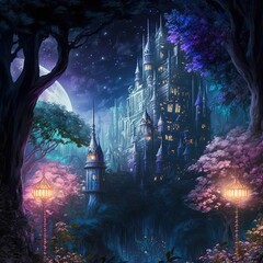 Obraz premium Fairytale house where gnomes, goblins, fairies, elves and other magical creatures live. 
