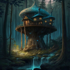 Fairytale house where gnomes, goblins, fairies, elves and other magical creatures live. 