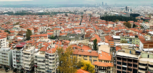 panoramic top view of a turkish city in daylight without people