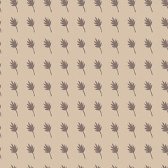 Medium scale simple grid repeat of a leaf motif - grey brown on a beige background