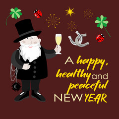 Vector - Chimney sweeper with four leaf clover,  ladybug and other symbols to the New Year.