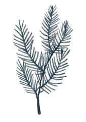 Christmas tree watercolor branch. Happy New Year. 