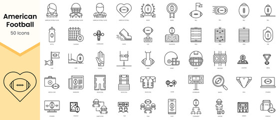 Fototapeta na wymiar Simple Outline Set of American Football icons. Linear style icons pack. Vector illustration