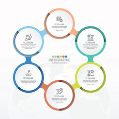 Basic circle infographic with 6 steps, process or options.