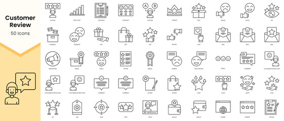 Fototapeta na wymiar Simple Outline Set of Customer Review icons. Linear style icons pack. Vector illustration