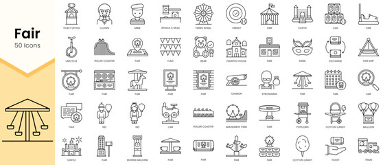 Simple Outline Set of Fair icons. Linear style icons pack. Vector illustration