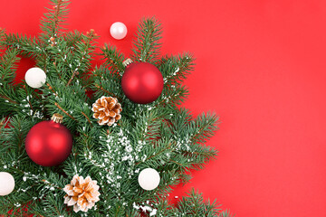 Christmas branch on a red background
