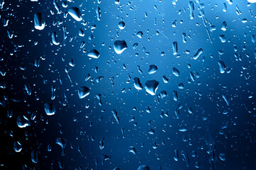 Raindrops on a window with a evening sky in the background. Clear weather after the rain.