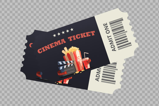 Vector cinema tickets, admit one on isolated background. Coupon entrance