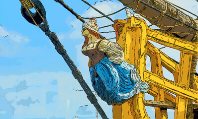 figurehead on a sailboat in Saint Malo, France - obrazy, fototapety, plakaty