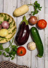 Table with vegetables for cooking