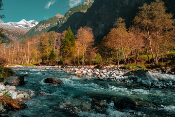A clear autumn day in Mello's and Masino's Valley, Lombardy northern Italy Alps