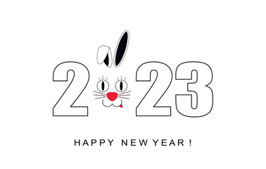 New year greeting card with 2023. Chinese New Year. Horoscope sign Rabbit.