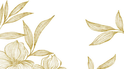 Golden leaf line art background