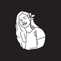 illustration of a woman with flowers on her head made in classic handmade style