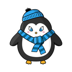 
Vector illustration hand drawn cartoon cute dressed  penguin 