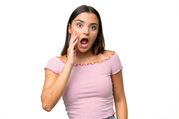 Young caucasian woman isolated on green chroma background with surprise and shocked facial expression