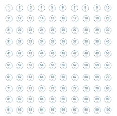 Set of percentage icons made with recycled materials. Vector 0 to 100% ecologic labels. Ecologic symbol with percentage and rounded arrows. Infinity arrows.