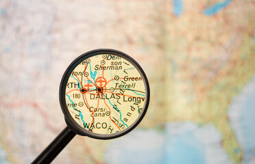 map under magnifying glass - Dallas