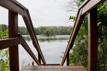 view from a wooden platform over a lake