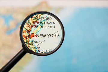 map under magnifying glass - New York