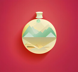 A yellow circle-shaped object reminiscent of the sun on an orange background	