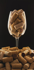 wine glass filled with cork stoppers