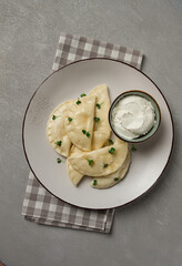Pierogi, a traditional dish of Polish cuisine, dumplings, top view, close-up, no people,