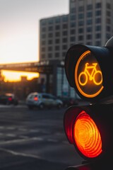 Selectieve focusopname van een fietsverkeerslicht in Berlijn, Duitsland