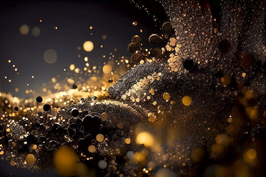 background texture of abstract glitter lights, gold and black