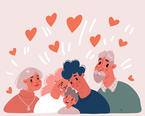 Obraz premium Vector illustration of Big family together Happy mother, father, children and grandparents standing together.