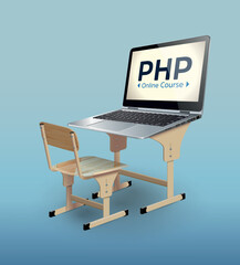 School desk with laptop as elearning concept