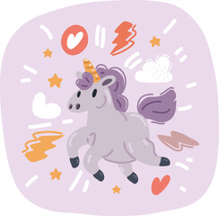 Vector illustration of unicorn on clouds.