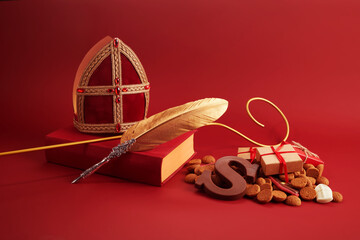 Sinterklaas - St.Nicholas day in December. Children holiday in Netherlands ang Belgium. Chocolate...