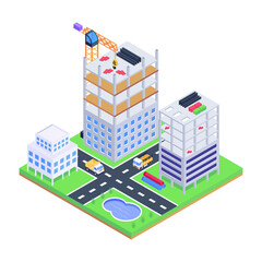 Download this amazing isometric illustration of construction building 