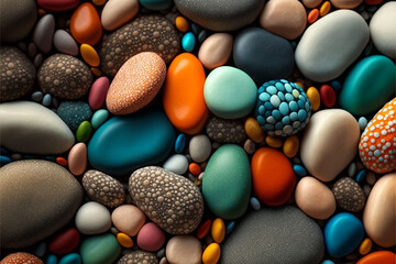 close up of colorful  round smooth pebbles  tiny stone look like candy - obrazy, fototapety, plakaty