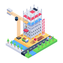 Download this amazing isometric illustration of construction building 