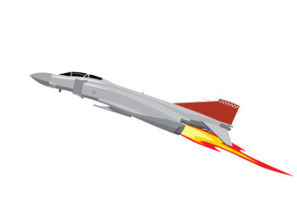 Afterburner. The supersonic fighter gains altitude. Vector image for prints, poster and illustrations. - obrazy, fototapety, plakaty