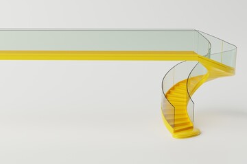 Spiral yellow staircase on a white background. Concept of climbing, building a house, an apartment. 3d render.