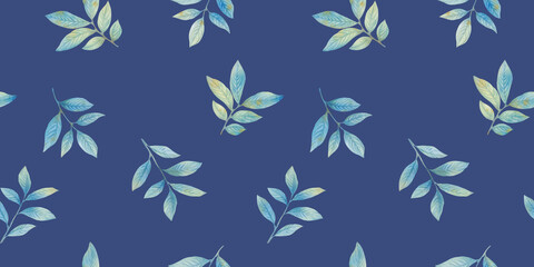 Fototapeta premium Leaves watercolor seamless pattern. abstract botanical background